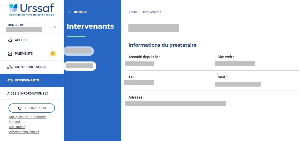 Onglet Intervenant